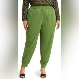 11 Honoré Collection Nicole Drapey Woven Joggers, Green, sz 1